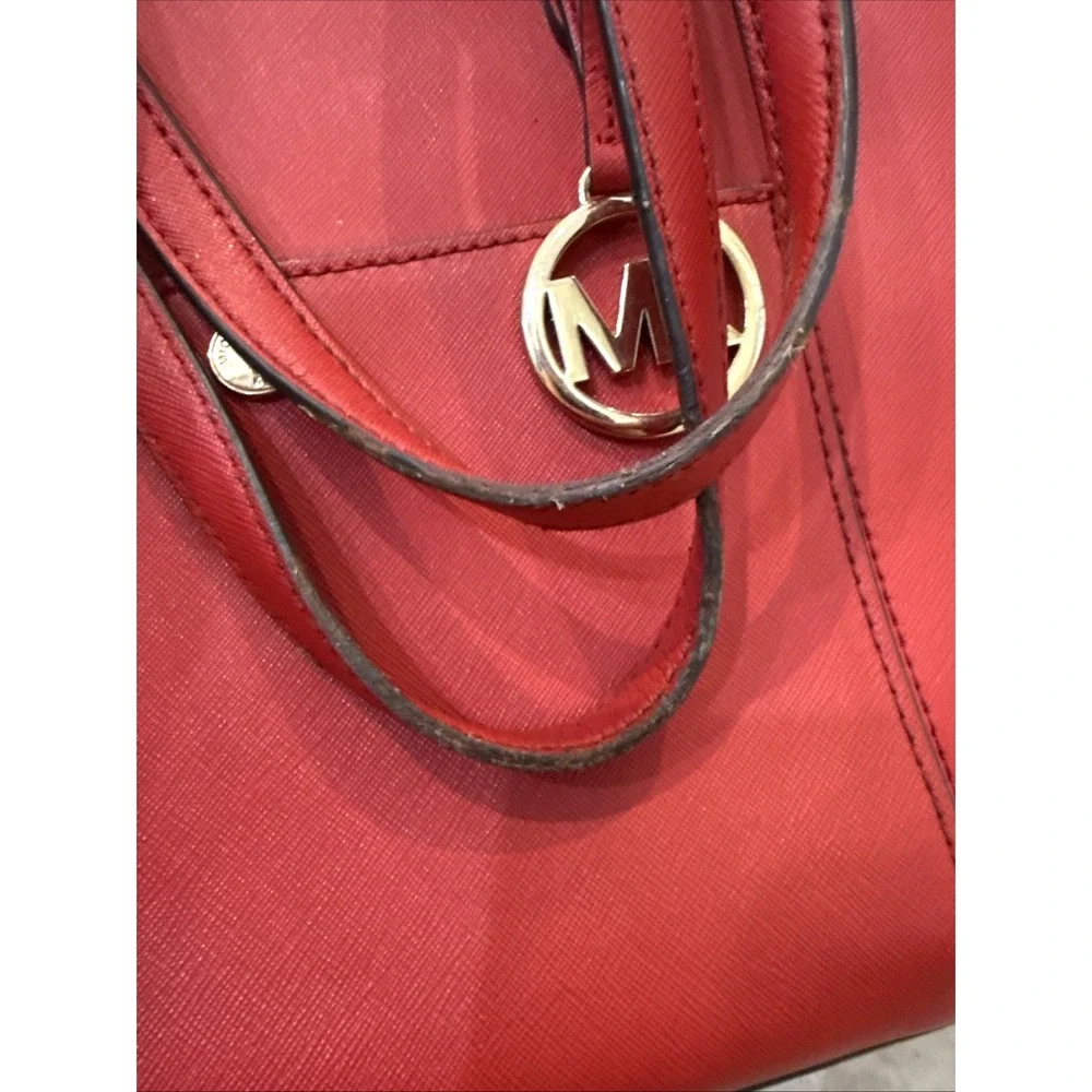 Michael Kors Jet Set Tote Purse RED MK Saffiano Leather Handbag Purse 12x11x5 - Picture 11 of 16